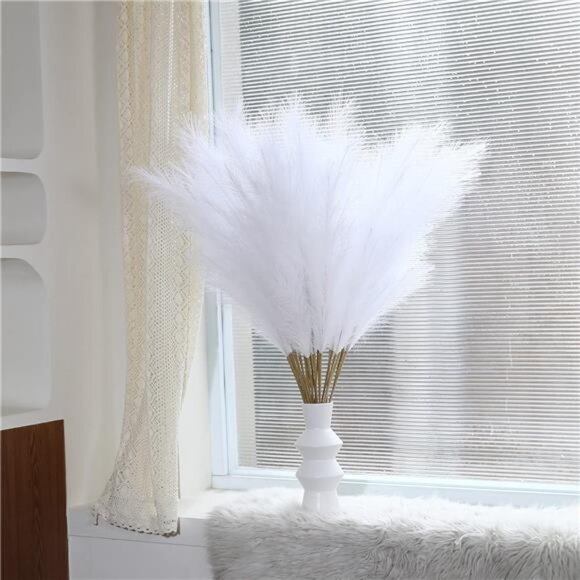 8 Pcs 45 inch Tall Faux Pampas Grass Decor, Large Artificial White Pompous - Picture 2 of 7